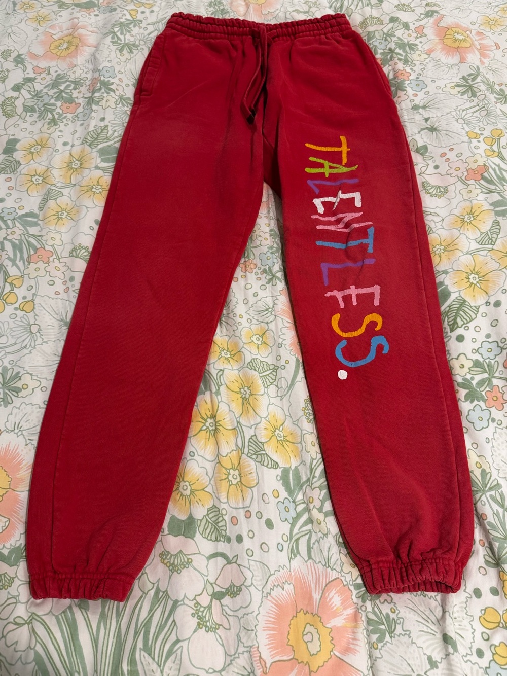 TALENTLESS Red Joggers with Multicolor Side Logo